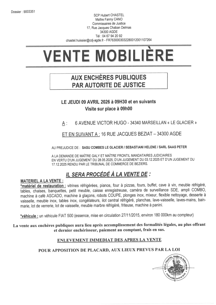 VENTES AUX ENCHERES MOBILIÈRE