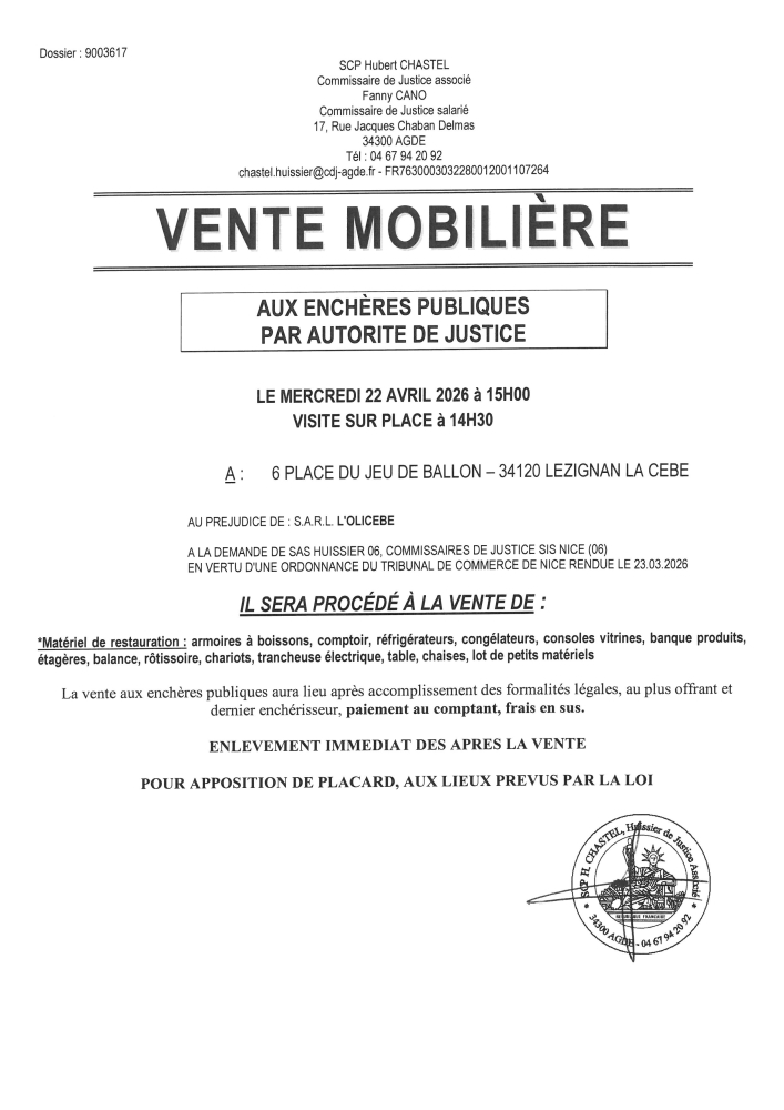 VENTES AUX ENCHERES MOBILIÈRE VENTES AUX ENCHERES MOBILIÈRE